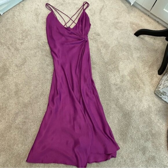 Zara purple Satin effect slip dress sweetheart spaghetti strap faux wrap Sz L - Picture 12 of 16